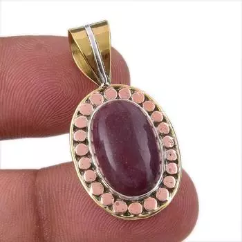 Natural Mookaite Gemstone 925 Solid Sterling Silver Two Tone Pendant 1.50 D8s38