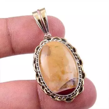Natural Mookaite Gemstone 925 Solid Sterling Silver Two Tone Pendant 1.50 Y2d93