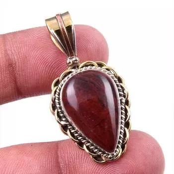 Natural Mookaite Gemstone 925 Solid Sterling Silver Two Tone Pendant 1.50 C5v06