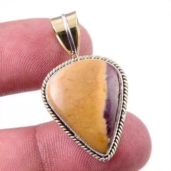 Natural Mookaite Gemstone 925 Solid Sterling Silver Two Tone Pendant 1.25 l5c90