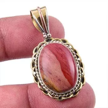 Natural Mookaite Gemstone 925 Solid Sterling Silver Two Tone Pendant 1.50 b7C23