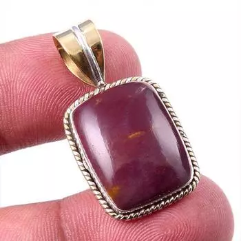 Natural Mookaite Gemstone 925 Solid Sterling Silver Two Tone Pendant 1.25 B8g49