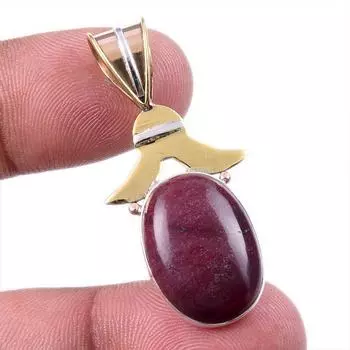 Natural Mookaite Gemstone 925 Solid Sterling Silver Two Tone Pendant 1.75 f8y49