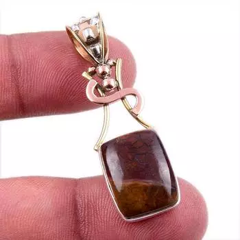 Natural Mookaite Gemstone 925 Solid Sterling Silver Two Tone Pendant 1.75 b0e53