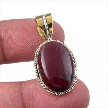 Natural Mookaite Gemstone 925 Solid Sterling Silver Two Tone Pendant 1.50 Z1R67