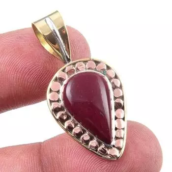 Natural Mookaite Gemstone 925 Solid Sterling Silver Two Tone Pendant 1.25 w1E95