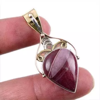 Natural Mookaite Gemstone 925 Solid Sterling Silver Two Tone Pendant 1.75 B8p15