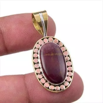 Natural Mookaite Gemstone 925 Solid Sterling Silver Two Tone Pendant 1.50 B1J50