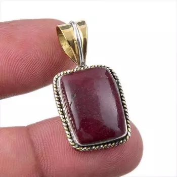 Natural Mookaite Gemstone 925 Solid Sterling Silver Two Tone Pendant 1.25 r9f66