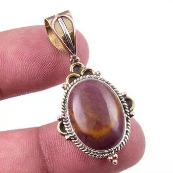 Natural Mookaite Gemstone 925 Solid Sterling Silver Two Tone Pendant 1.50 K2K59