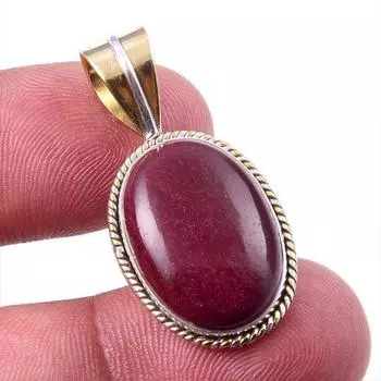 Natural Mookaite Gemstone 925 Solid Sterling Silver Two Tone Pendant 1.25 I0j70