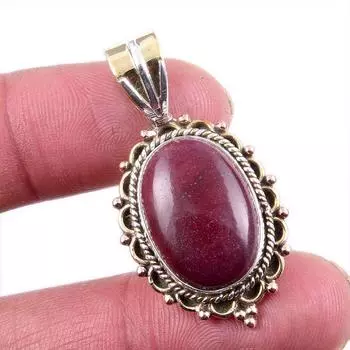Natural Mookaite Gemstone 925 Solid Sterling Silver Two Tone Pendant 1.5 T3L44