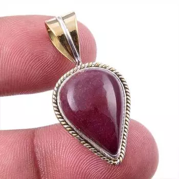 Natural Mookaite Gemstone 925 Solid Sterling Silver Two Tone Pendant 1.25 d2A16