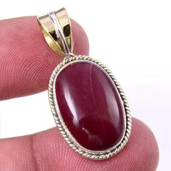 Natural Mookaite Gemstone 925 Solid Sterling Silver Two Tone Pendant 1.25 O7Y00