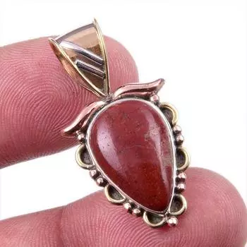 Natural Mookaite Gemstone 925 Solid Sterling Silver Two Tone Pendant 1.25 J2y63