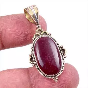 Natural Mookaite Gemstone 925 Solid Sterling Silver Two Tone Pendant 1.50 t2Z57