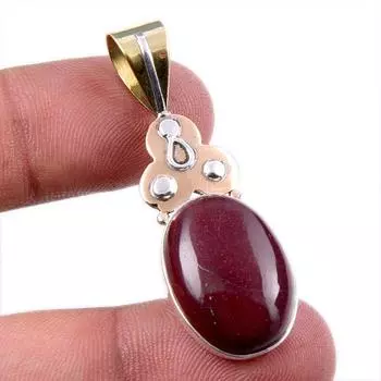 Natural Mookaite Gemstone 925 Solid Sterling Silver Two Tone Pendant 1.75 D2f53