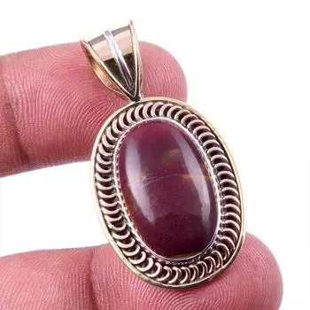 Natural Mookaite Gemstone 925 Solid Sterling Silver Two Tone Pendant 1.50 R7Y57