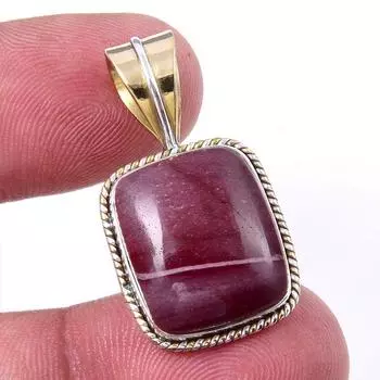 Natural Mookaite Gemstone 925 Solid Sterling Silver Two Tone Pendant 1.25 h4H48