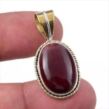 Natural Mookaite Gemstone 925 Solid Sterling Silver Two Tone Pendant 1.50 H4T04