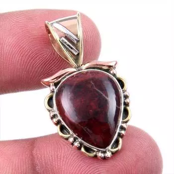 Natural Mookaite Gemstone 925 Solid Sterling Silver Two Tone Pendant 1.25 W2J12