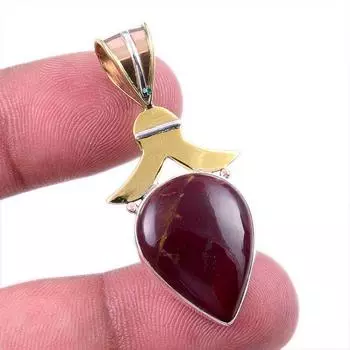 Natural Mookaite Gemstone 925 Solid Sterling Silver Two Tone Pendant 1.75 h9w58
