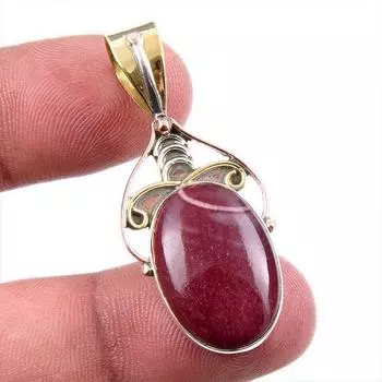 Natural Mookaite Gemstone 925 Solid Sterling Silver Two Tone Pendant 1.75 w4p02