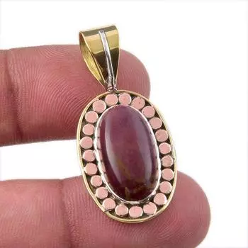 Natural Mookaite Gemstone 925 Solid Sterling Silver Two Tone Pendant 1.50 C3O62