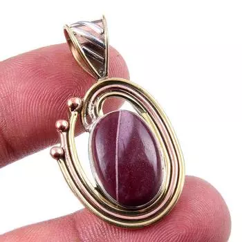 Natural Mookaite Gemstone 925 Solid Sterling Silver Two Tone Pendant 1.50 f3u76
