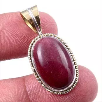 Natural Mookaite Gemstone 925 Solid Sterling Silver Two Tone Pendant 1.25 F3R05