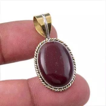 Natural Mookaite Gemstone 925 Solid Sterling Silver Two Tone Pendant 1.25 z1r54