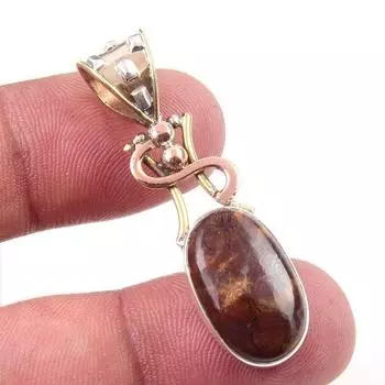 Natural Mookaite Gemstone 925 Solid Sterling Silver Two Tone Pendant 1.75 O5i27