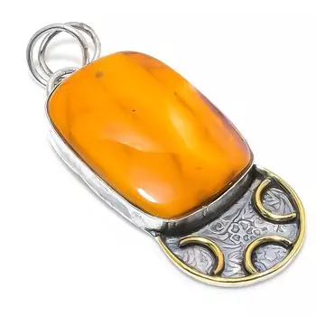 Natural Mookaite Gemstone 925 Sterling Silver Two Tone Pendant 2.44 C9O21