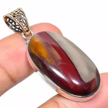 Natural Mookaite Gemstone 925 Sterling Silver TwoTone Gift Pendant 1.89 z7t69
