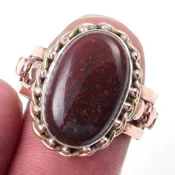 Natural Mookaite Gemstone Handmade 925 Sterling Silver Two Tone Ring S.7.5 D7z39