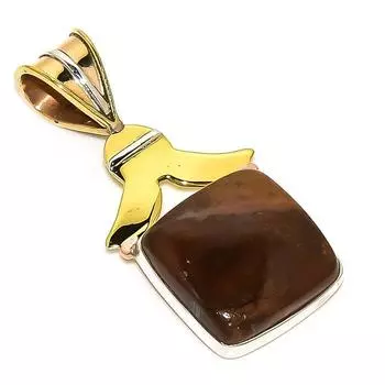 Natural Mookaite Gemstone Two Tone 925 Solid Sterling Silver Pendant 1.50 t0j78