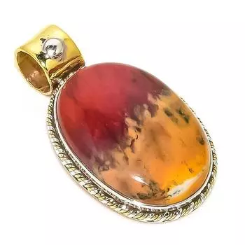 Natural Mookaite Gemstone Two Tone 925 Solid Sterling Silver Pendant 1.50 S6I96
