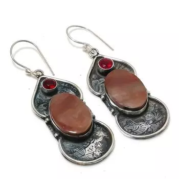 Серьги из стерлингового серебра 925 пробы с натуральным мукаитом, рубиллитом 2,36 дюйма F6p91