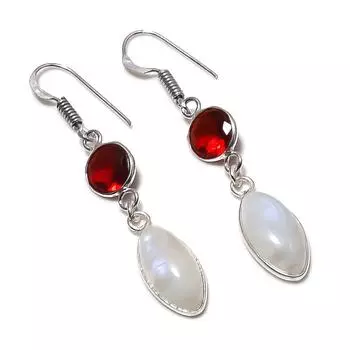 Natural Moonstone, Garnet 925 Sterling Silver Jewelry Earring 2.05 e3M21