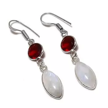 Natural Moonstone, Garnet 925 Sterling Silver Jewelry Earring 2.05 M8n10