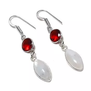 Natural Moonstone, Garnet 925 Sterling Silver Jewelry Earring 2.05 E1c15