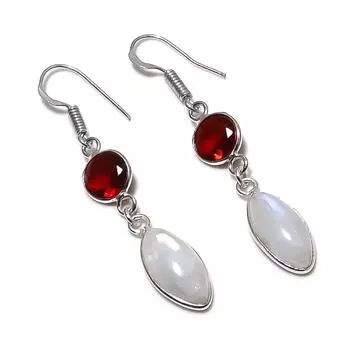 Natural Moonstone, Garnet 925 Sterling Silver Jewelry Earring 2.09 J5e37