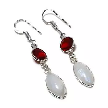 Natural Moonstone, Garnet 925 Sterling Silver Jewelry Earring 2.05 K8n75