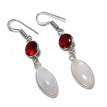 Natural Moonstone, Garnet 925 Sterling Silver Jewelry Earring 2.13 h0T76