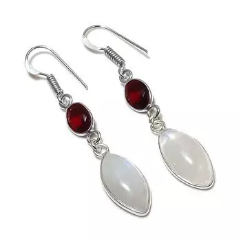 Natural Moonstone, Garnet 925 Sterling Silver Jewelry Earring 2.17 W7o12