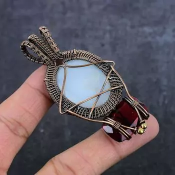 Подвеска из натурального лунного камня, граната, медной проволоки, 3,15 дюйма, Q5A76