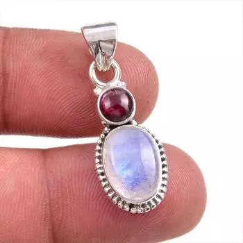 Natural Moonstone, Garnet Gemstone Handmade 925 Solid Silver Pendant 1.50 C2r14