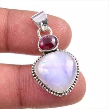 Natural Moonstone, Garnet Gemstone Handmade 925 Solid Silver Pendant 1.50 B8u57