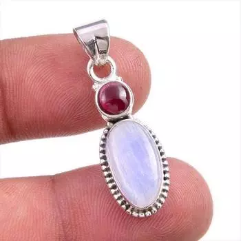 Natural Moonstone, Garnet Gemstone Handmade 925 Solid Silver Pendant 1.50 K2q46