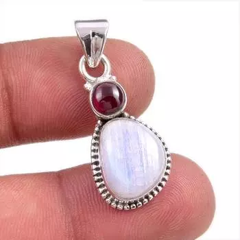 Natural Moonstone, Garnet Gemstone Handmade 925 Solid Silver Pendant 1.50 N3e07